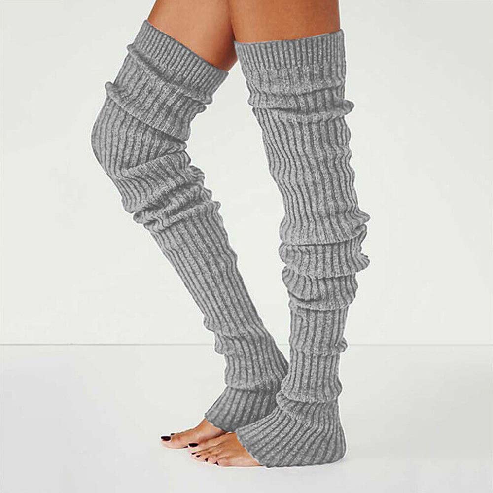 Lady Winter Long Warm Leg Warmers Knitted Crochet Thigh High Long Bubble Socks