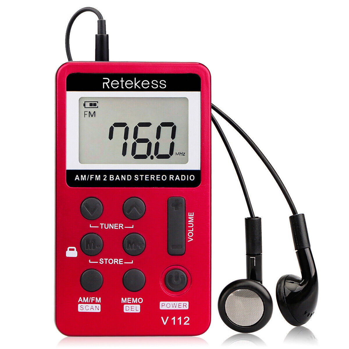 Retekess V112 Portable AM/FM Radio – Rechargeable Pocket Walkman with Earphone for Sports, Walking & Outdoor Use