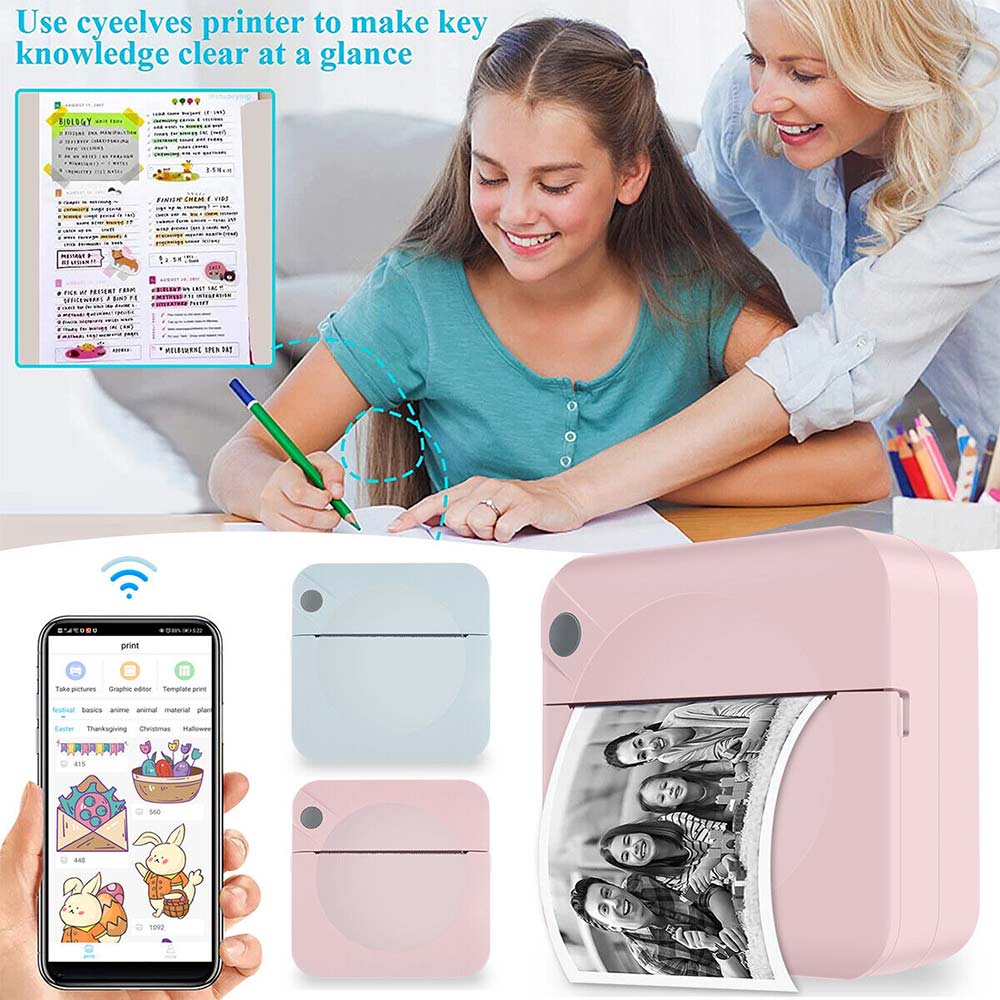 Mini Pocket Printer Bluetooth Wireless Thermal Printer Printing Paper Inkless