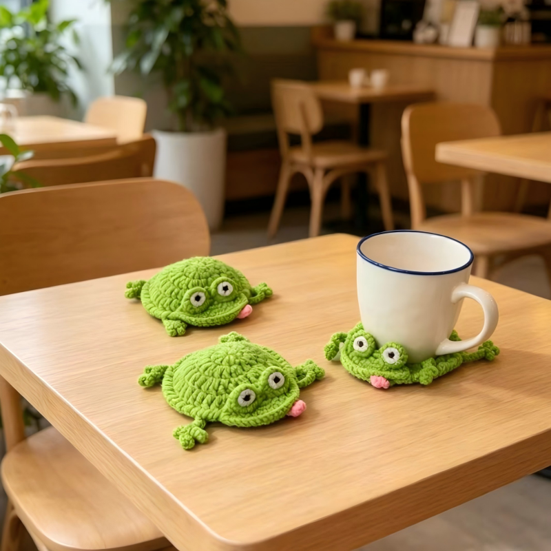 Handmade Crochet 3D Animal Coaster – Cute Knitted Mug Rug, Round Drink Cup Mat