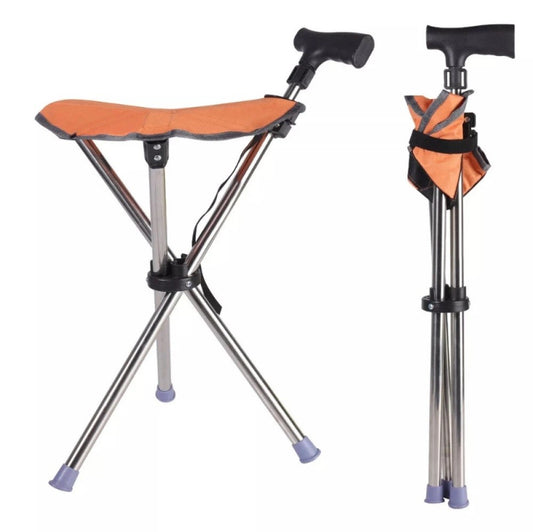 Folding Portable Walking Stick Seat Adjustable Aluminium Cane Chair Stool 150Kg