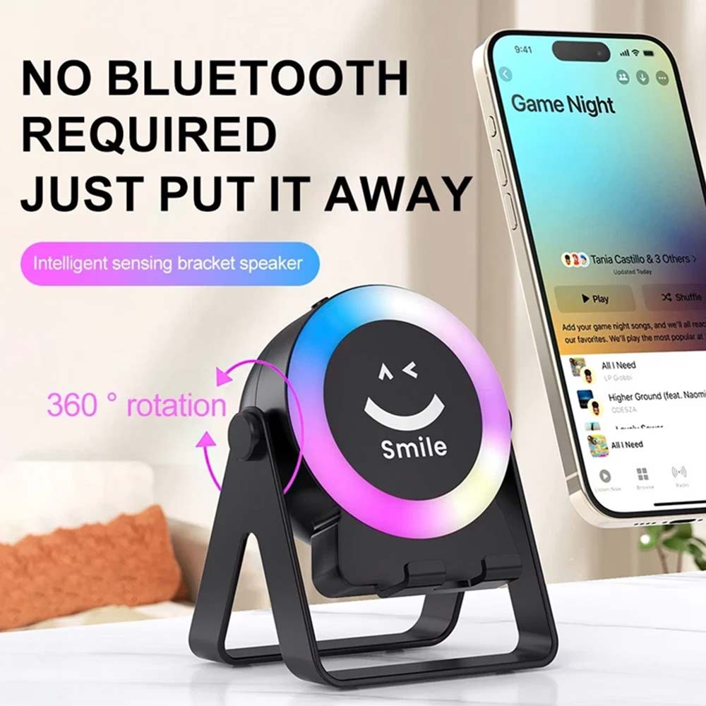 4-in-1 Wireless Induction Bluetooth Speaker - Rechargeable Phone Stand with Light