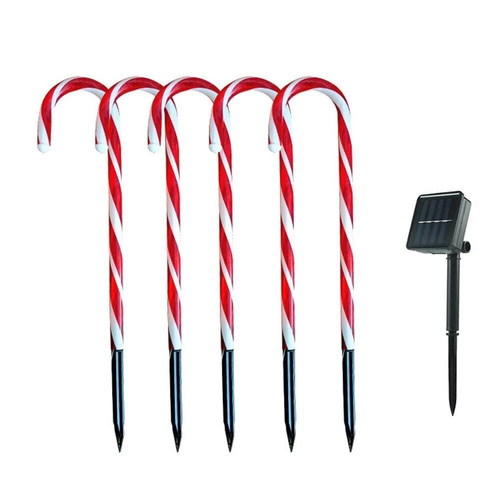 5-in-1 Solar Powered Red Candy Cane LED Lights Outdoor Christmas Pathway Decoration