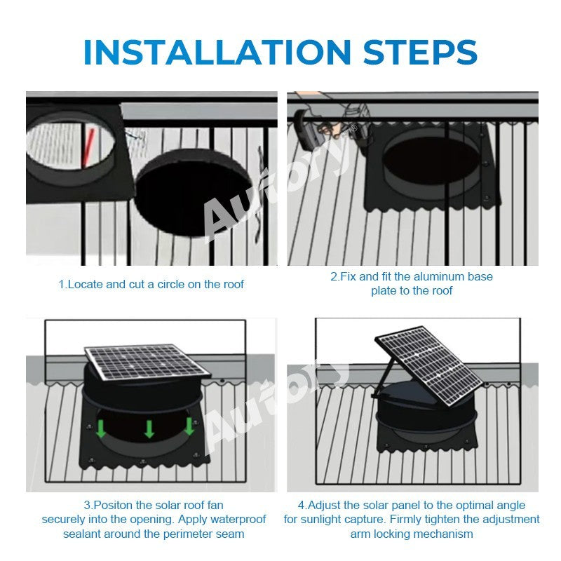 Autory Wireless Solar Roof Vent Fan – 320mm Remote Control Ventilation, Hybrid Power