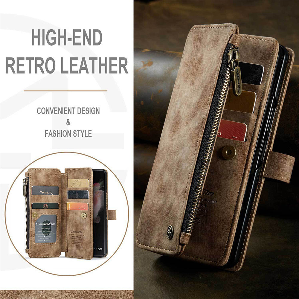 For Samsung Galaxy Z Fold3 / Z Fold4 Case Flip Leather Zipper Wallet Stand Cover