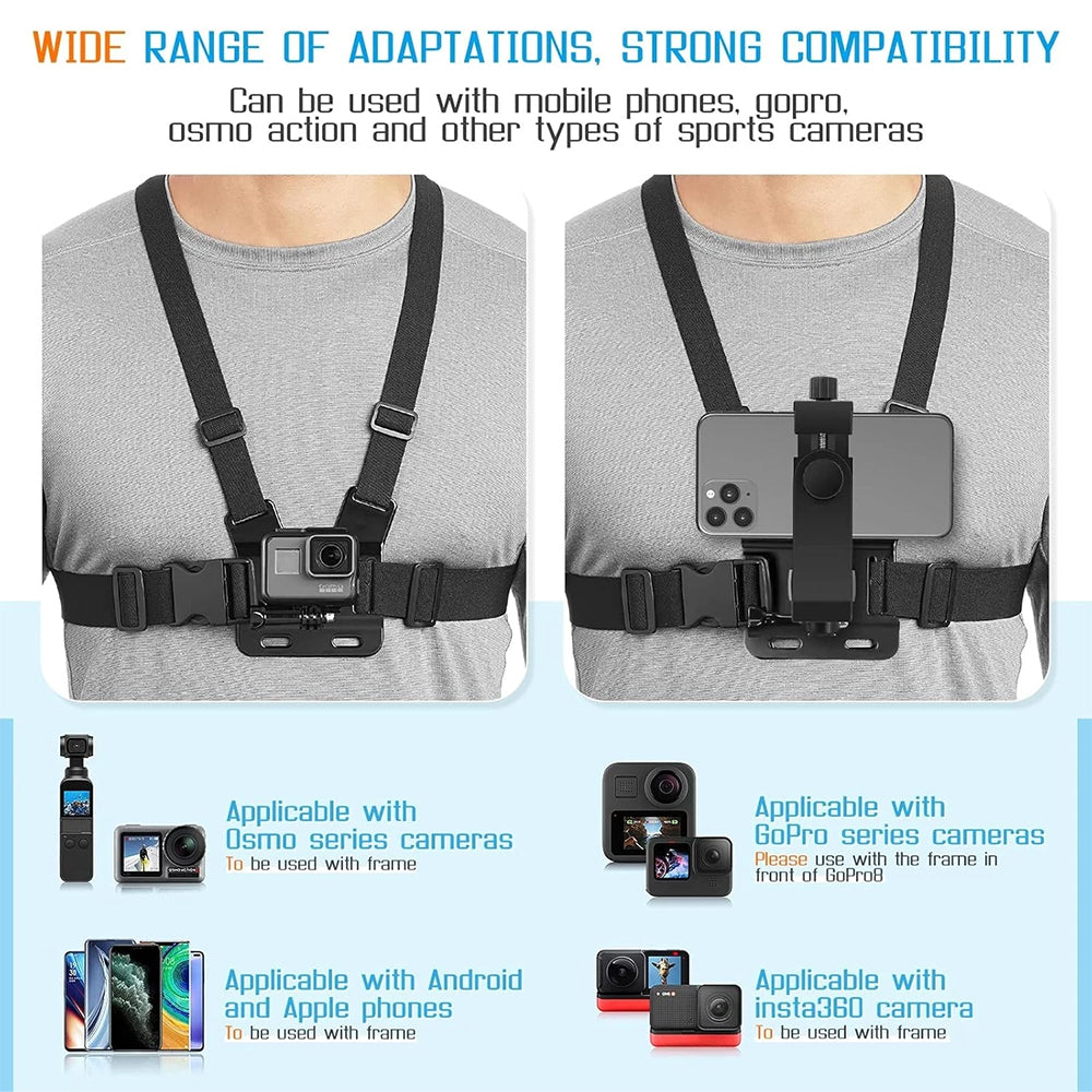 5pcs Chest Mount Harness Strap Action Camera Phone Holder POV for Mobile Phone EM