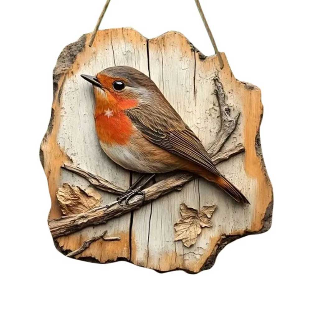 2D Wooden Robin Wall Plaque - 20x19cm Rustic Christmas Decor & Gift