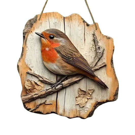 2D Wooden Robin Wall Plaque - 20x19cm Rustic Christmas Decor & Gift