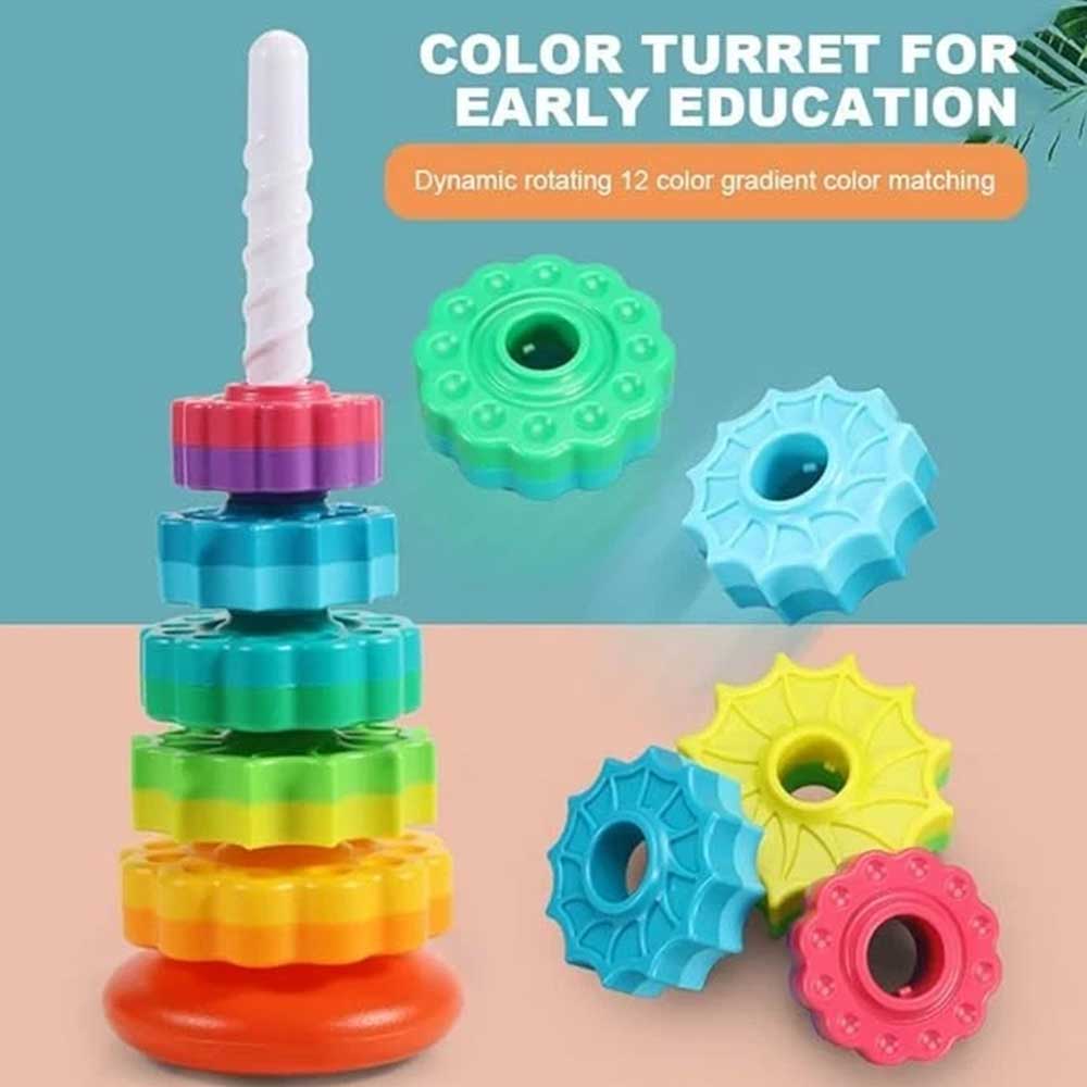 Rainbow Spinning Stacking Toy - Rotating Gear Tower for 12M+