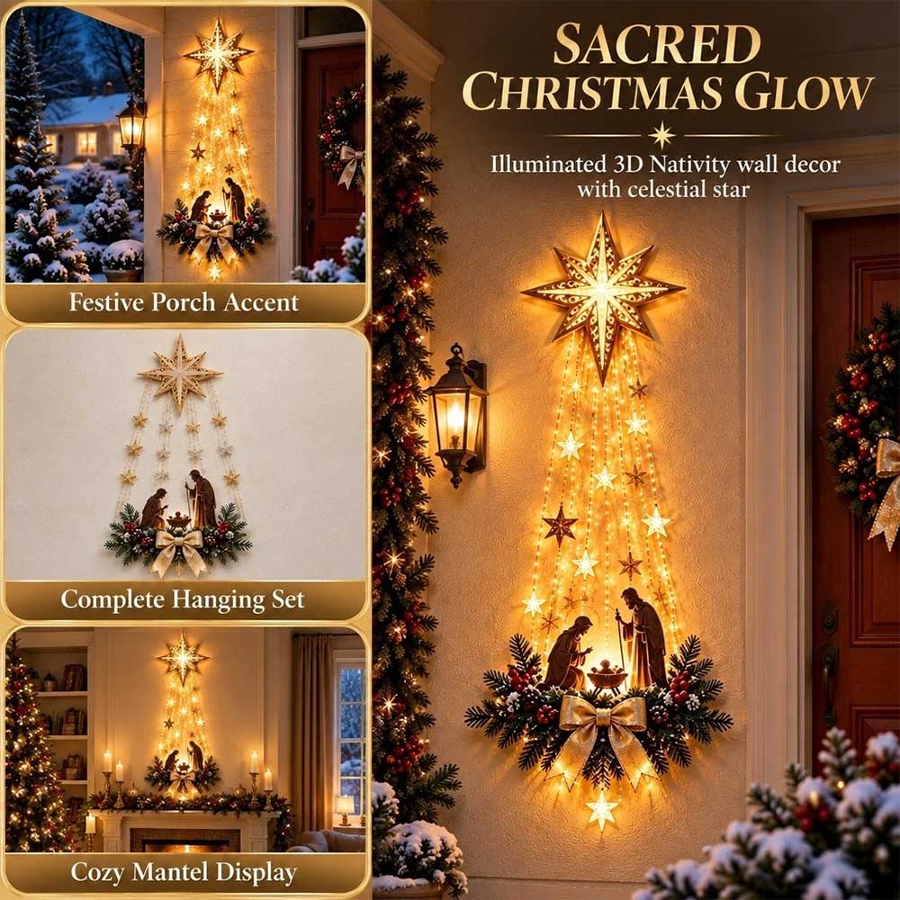 LED Star Nativity Ornament – Holy Family Christmas Wall Hanging Decoration