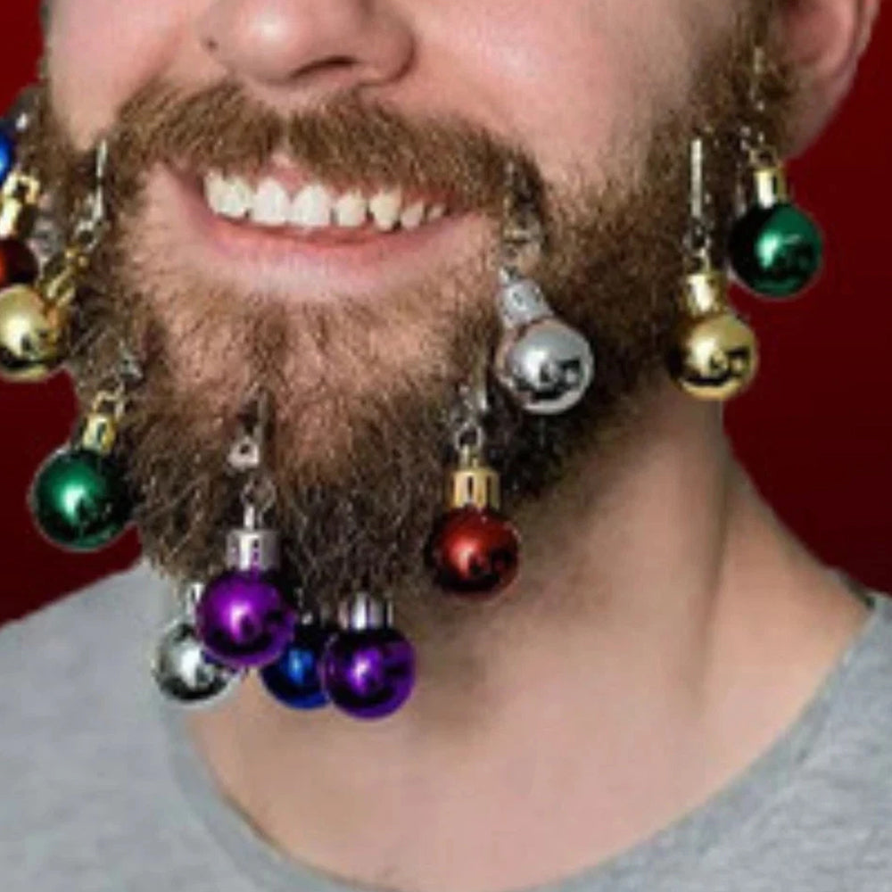 10-Piece Christmas Beard & Hair Clip Bauble Set - Mini Festive Glitter Decorations
