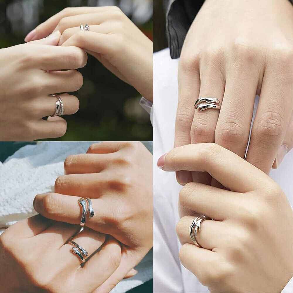 S925 Sterling Silver Love Hug Ring Band Open Finger Womens Jewelry Adjustable