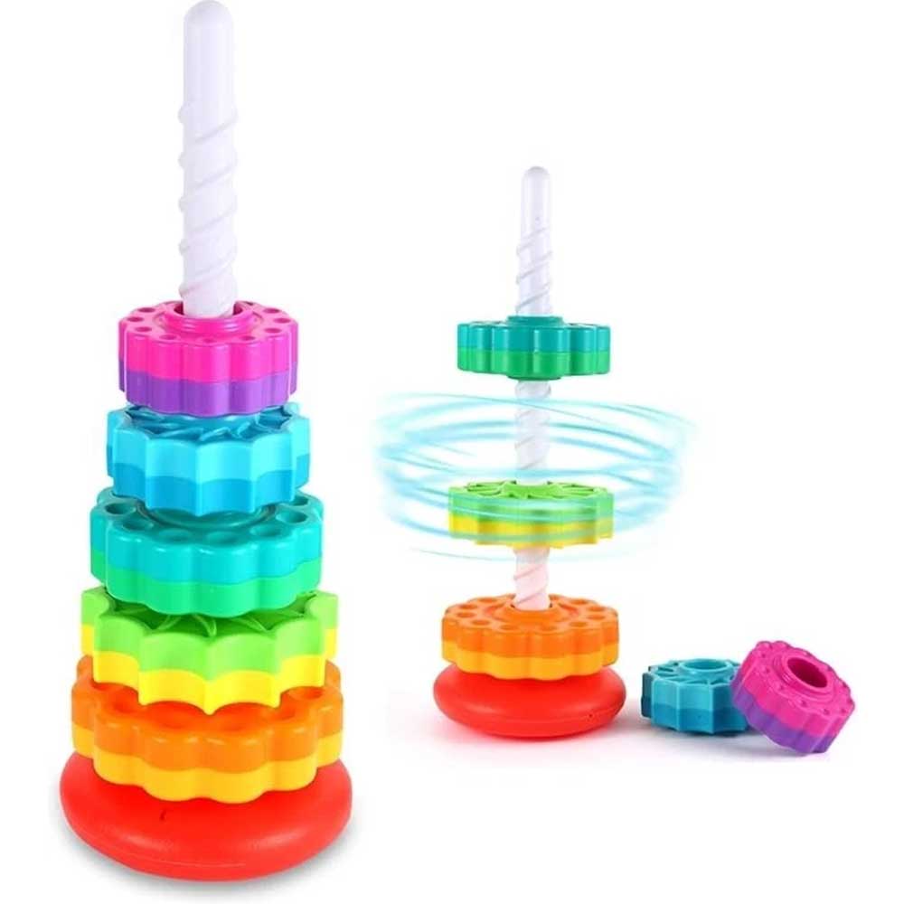 Rainbow Spinning Stacking Toy - Rotating Gear Tower for 12M+