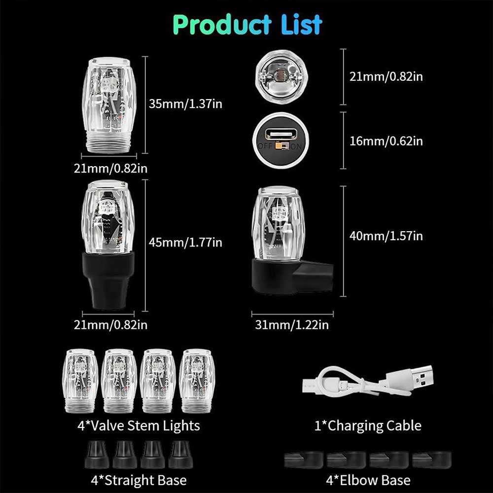 4-Pack LED Tire Valve Stem Cap Lights - Vibration-Activated Strobe Flash for Car, Truck, Motorcycle Wheels