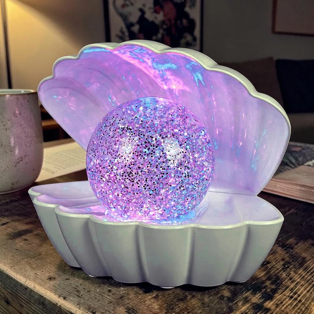 White Glitter Ball Lamp – 7-Colour LED Seashell Clam Mood Light