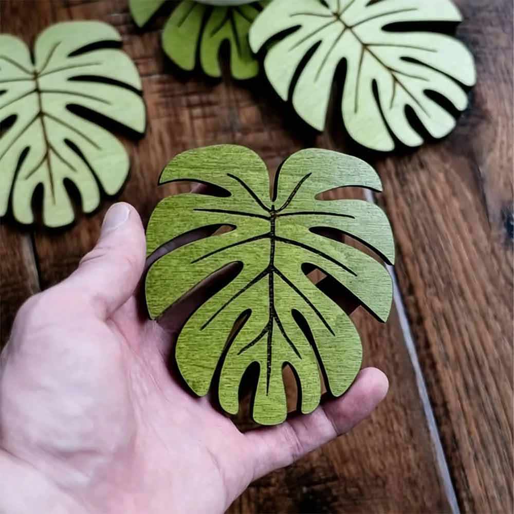 10-Piece Wooden Cup Coaster Set – Bamboo Leaf Style, Heat Resistant & Non-Slip Mat