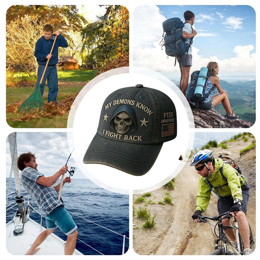 PTSD Awareness Hat – My Demons Know I Fight Back Hat, PTSD Baseball Cap 21-23 In
