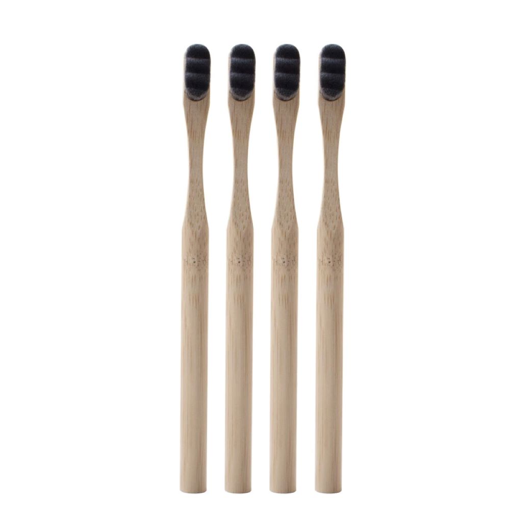 Gray Bamboo Toothbrush Set – 4-Pack, Extra Dense Bristles, Eco-Friendly