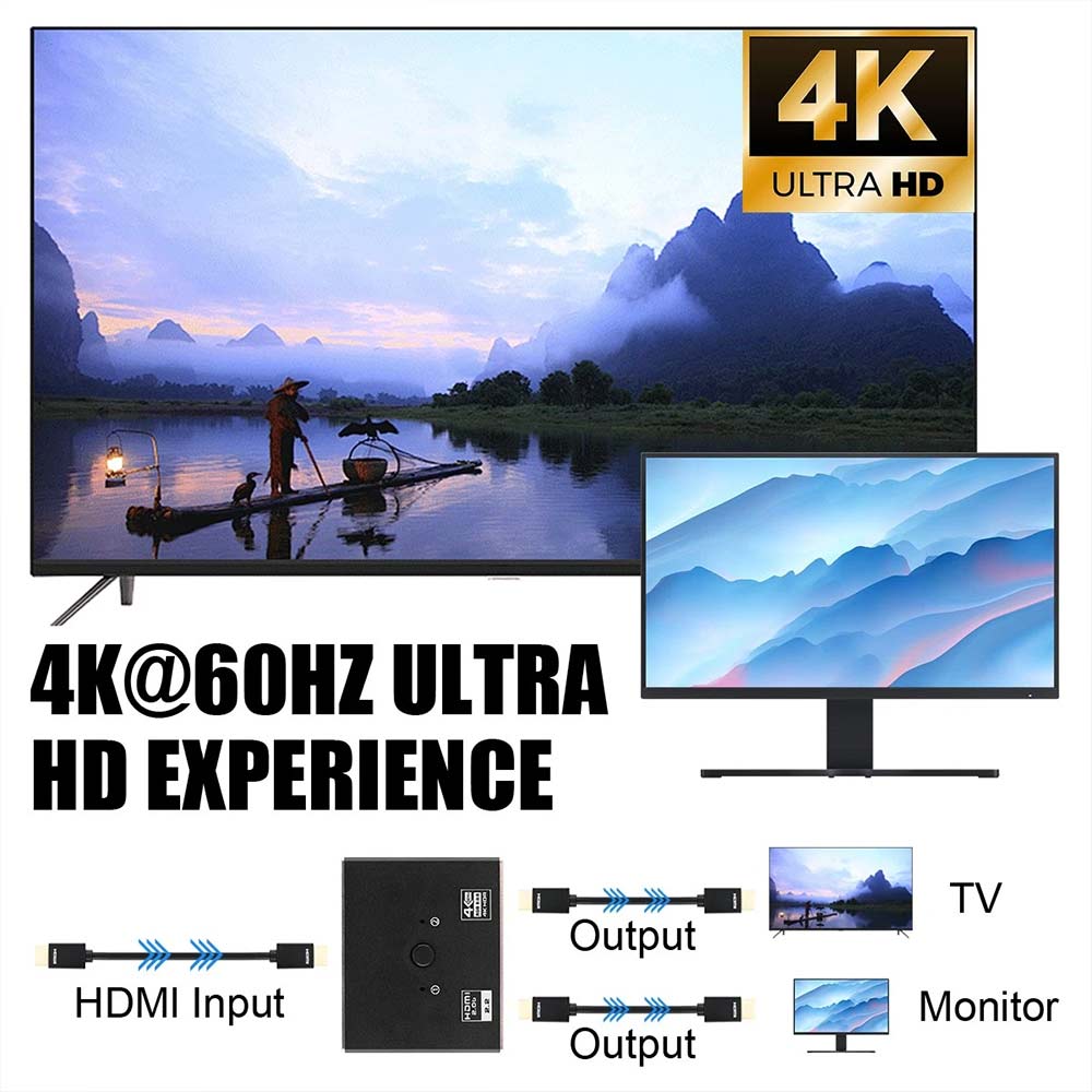 4K 60Hz HDMI 2.1 Splitter Switch - 1 in 2 Out or 2 Input 1 Output for HDTV PC