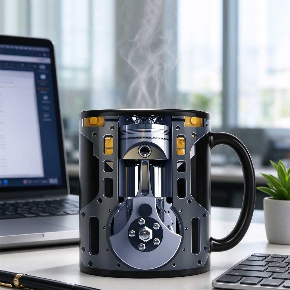 Ceramic Mechanic Mug 350ml – 3D Engine Piston Coffee Cup for Car Lovers