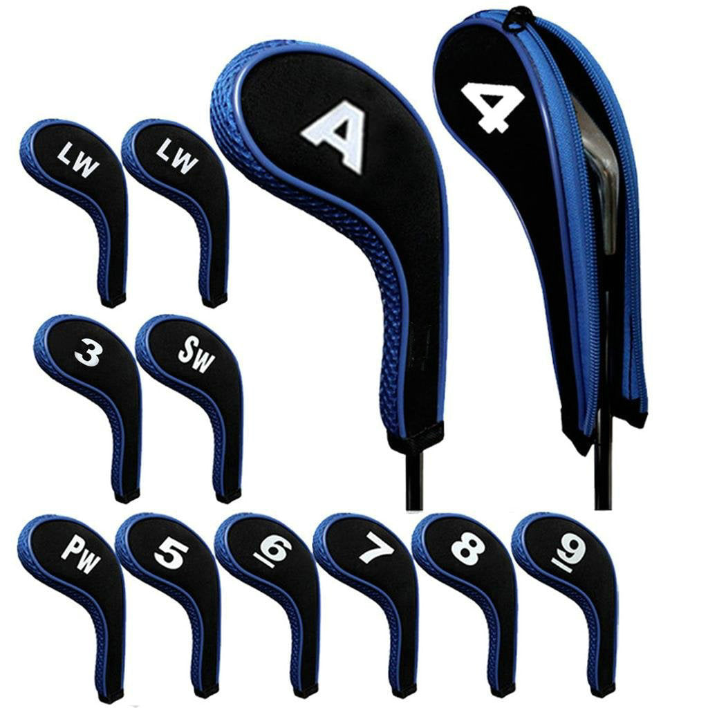 12pcs Neoprene Golf Club Iron Head Cover  Zipper Long Neck 3-9 A SW PW LW