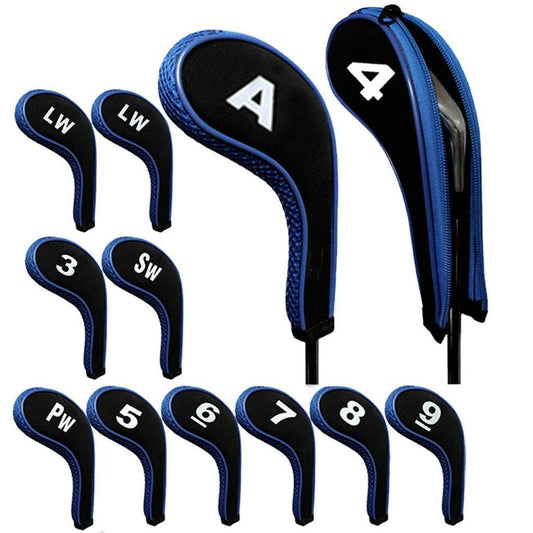 12pcs Neoprene Golf Club Iron Head Cover  Zipper Long Neck 3-9 A SW PW LW
