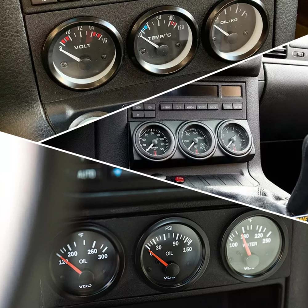 52mm Car Electronic Triple Gauge Kit Oil Pressure + Water + Tem +Voltmeter Meter