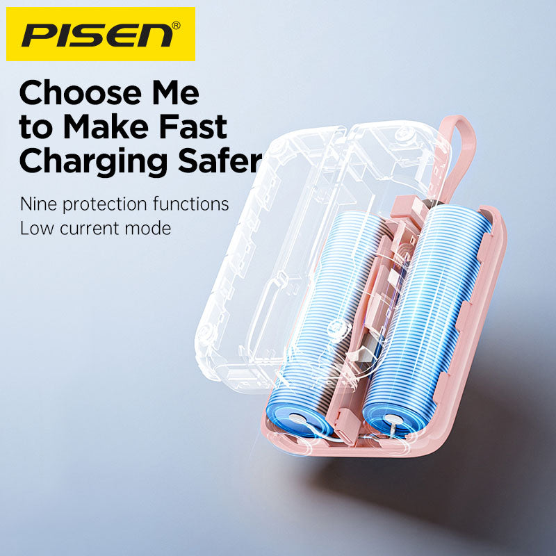 CCC Certified Pisen PowerPix 10000mAh Power Bank - 30W Built-in Dual Cables