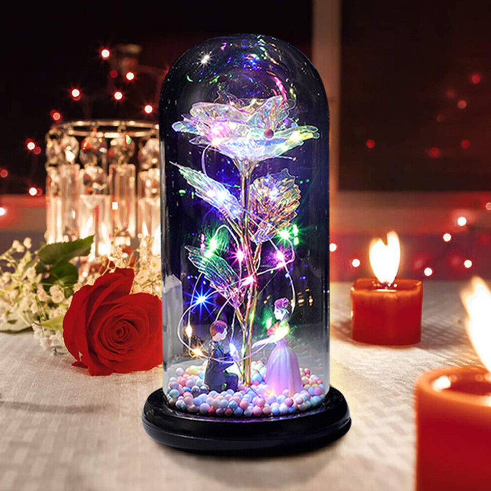 Rose in Glass Forever Wedding Gift Night Light Flower Dome Eternal Valentine