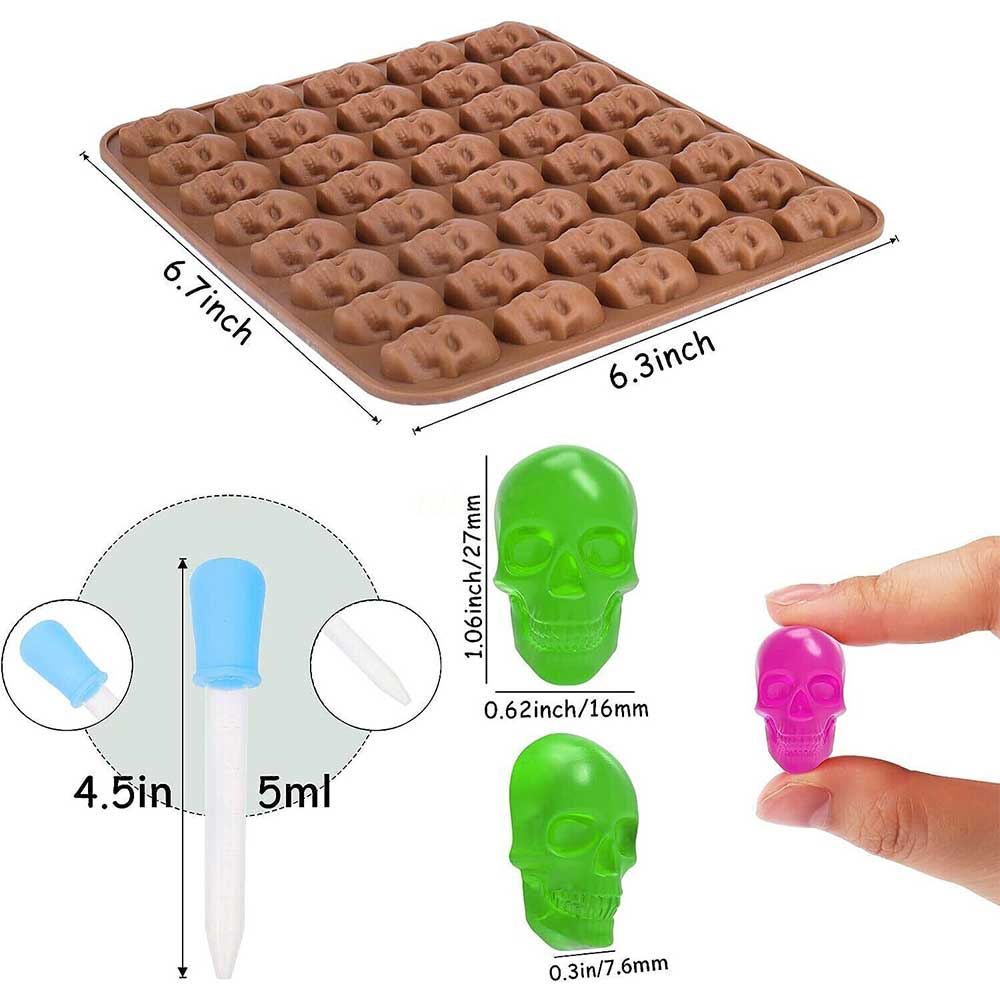 40 Cavity Jelly Mold Gummy Candy Mould Ice Tray Silicone Halloween Skull