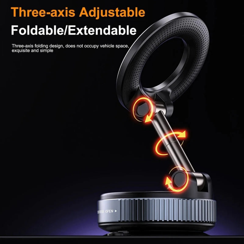 Magnetic Vacuum Suction Car Phone Holder – 360° Rotation, Dashboard & Windshield Mount with Strong Magnetic Grip