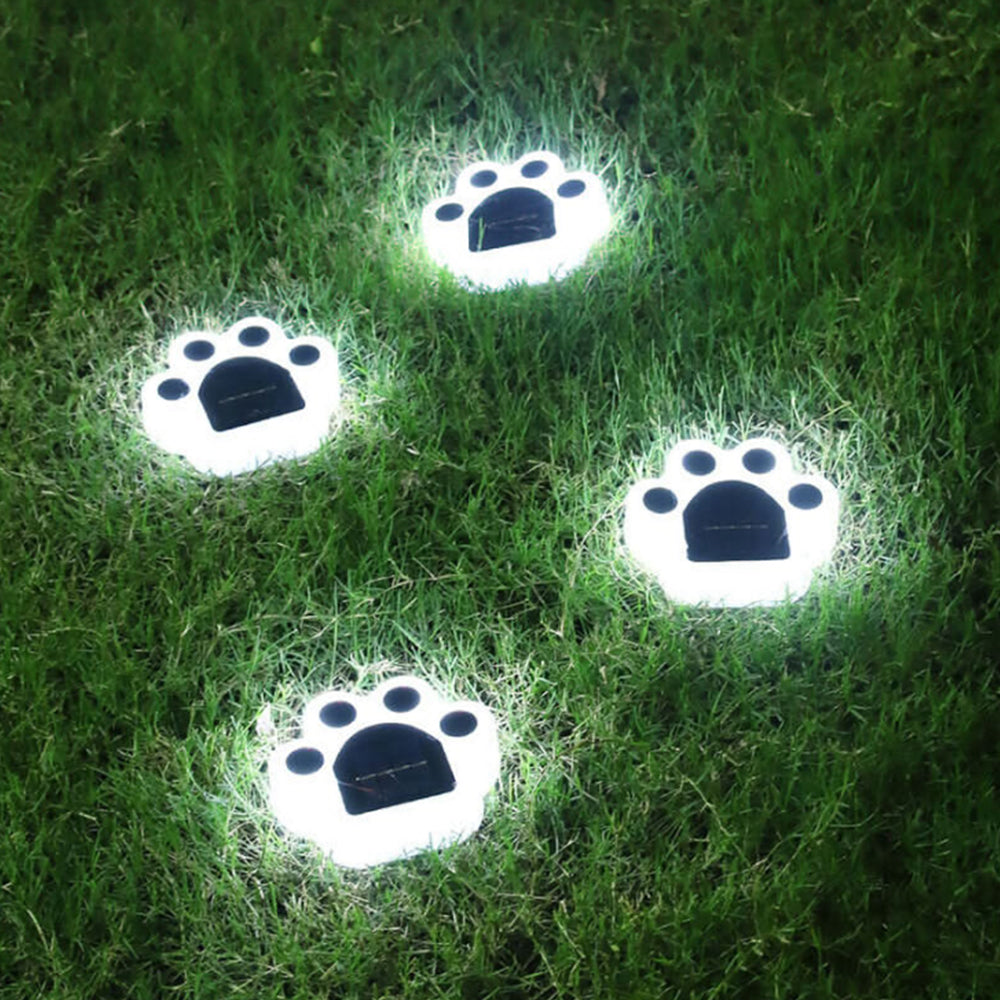 4PCS Animal Bear Paw Print Solar Power Light Outdoor Garden Yard Waterproof Lamp