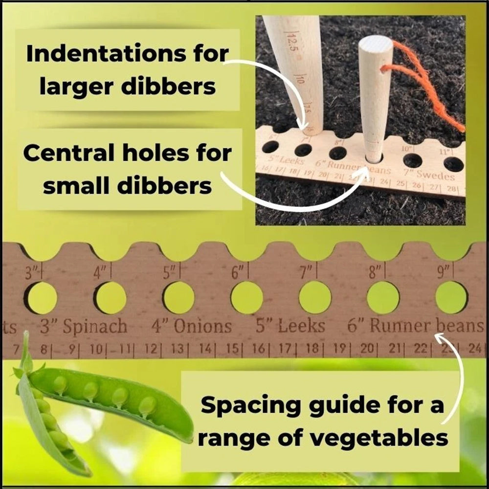 Wooden Planting Ruler - Garden Seed Spacer & Sowing Tool with Veg Spacing Guide