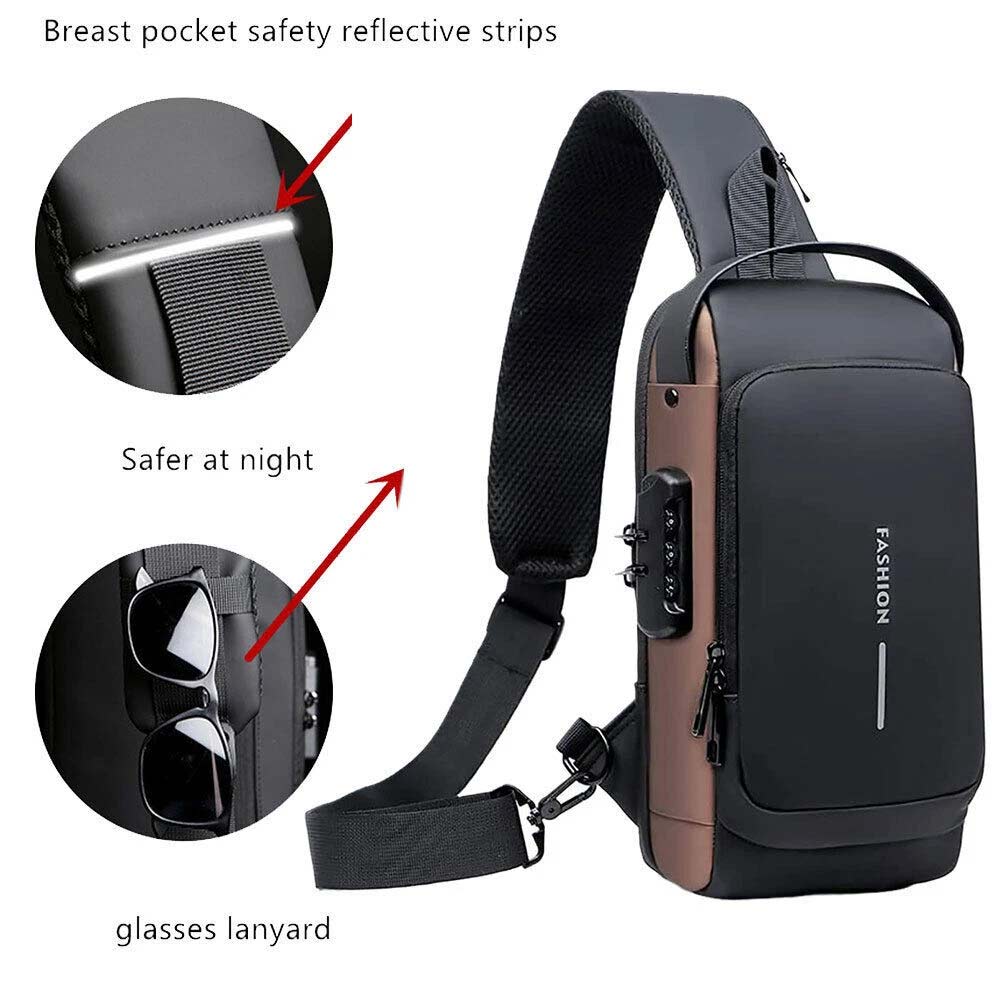Men's Anti-Theft Crossbody Chest Bag - USB Charging Port & Lockable Sling Bag
