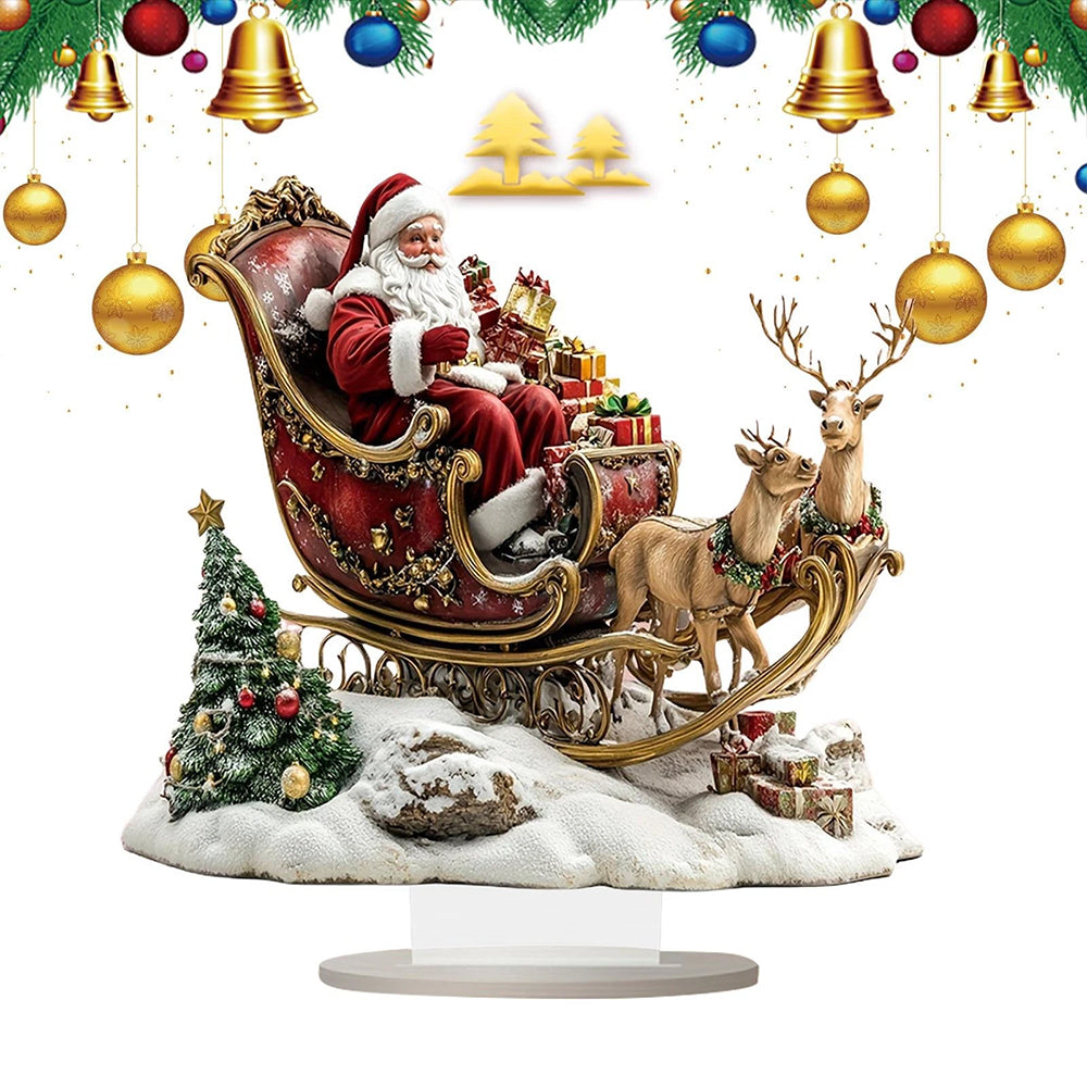 2D Santa Claus & Reindeer Sleigh Acrylic Tabletop Decor - 25x25cm Festive Stand Ornament