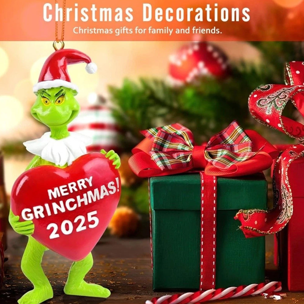 2pcs Grinch Christmas Ornaments 2025  -3D Hanging Tree Decor with Red & Green Figure