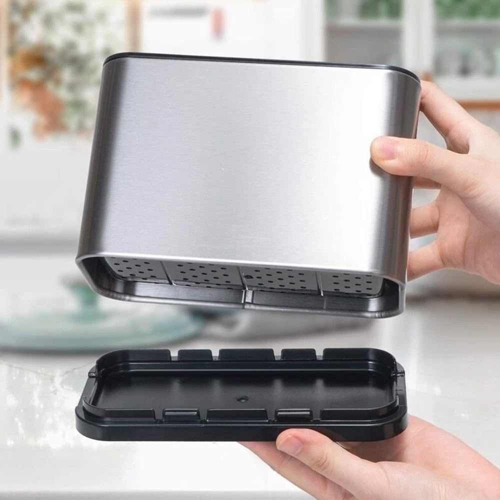 Stainless Steel Cutlery Organizer - Kitchen Utensil Holder with Drain & Compartments