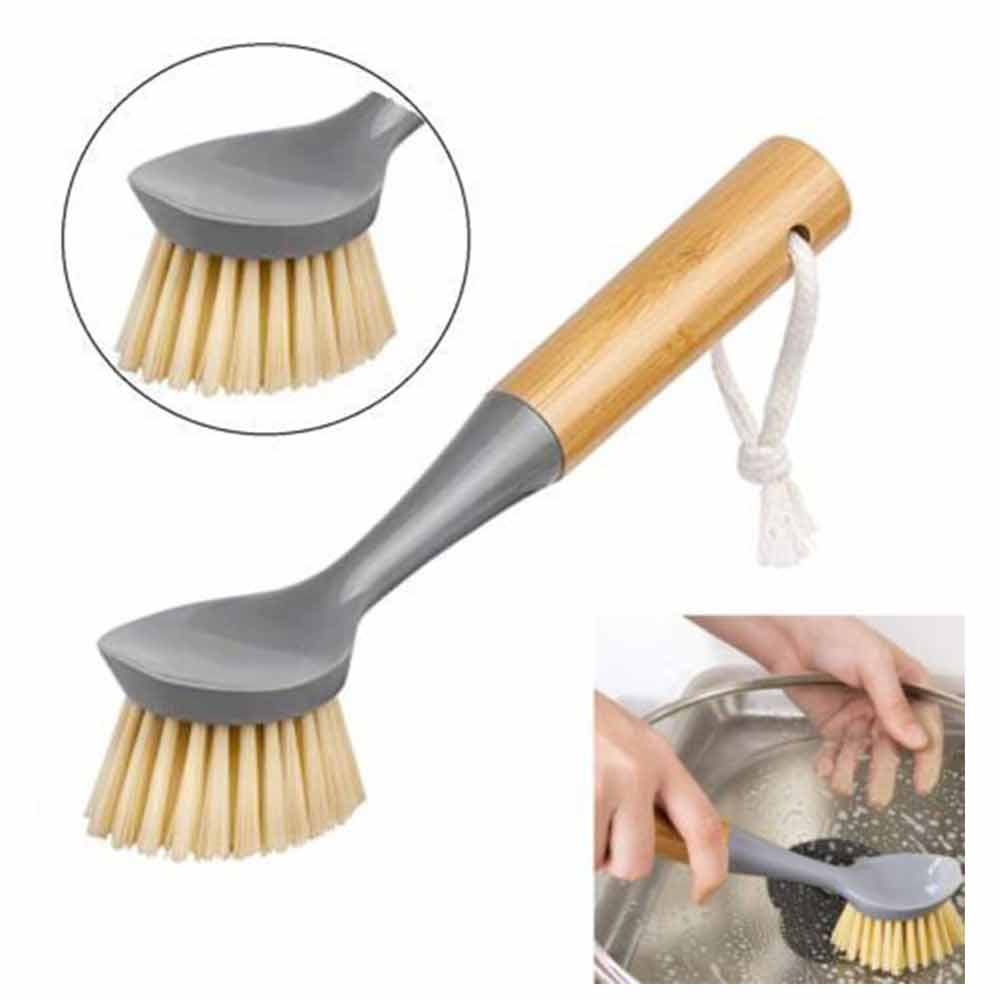 2pcs Kitchen Pan Dish Brush Washing Up Bamboo Handle Bathtub Cleaning Scrub Tool