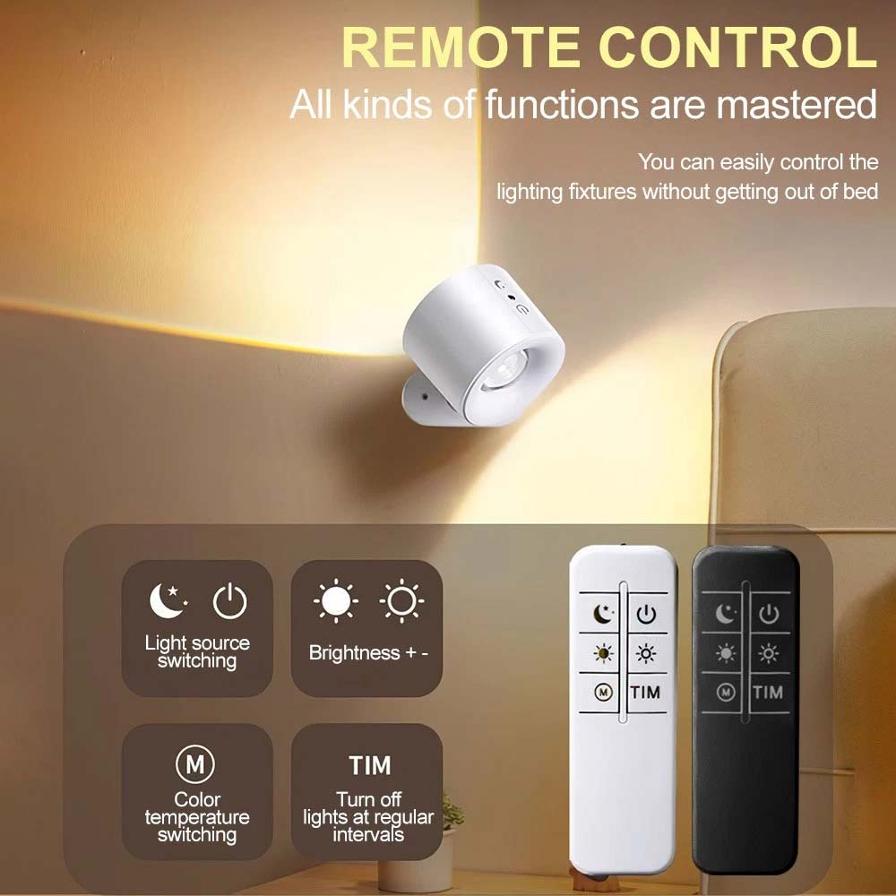 Rechargeable LED Wall Sconce Lights - Magnetic Remote Night Lamp, USB Powered