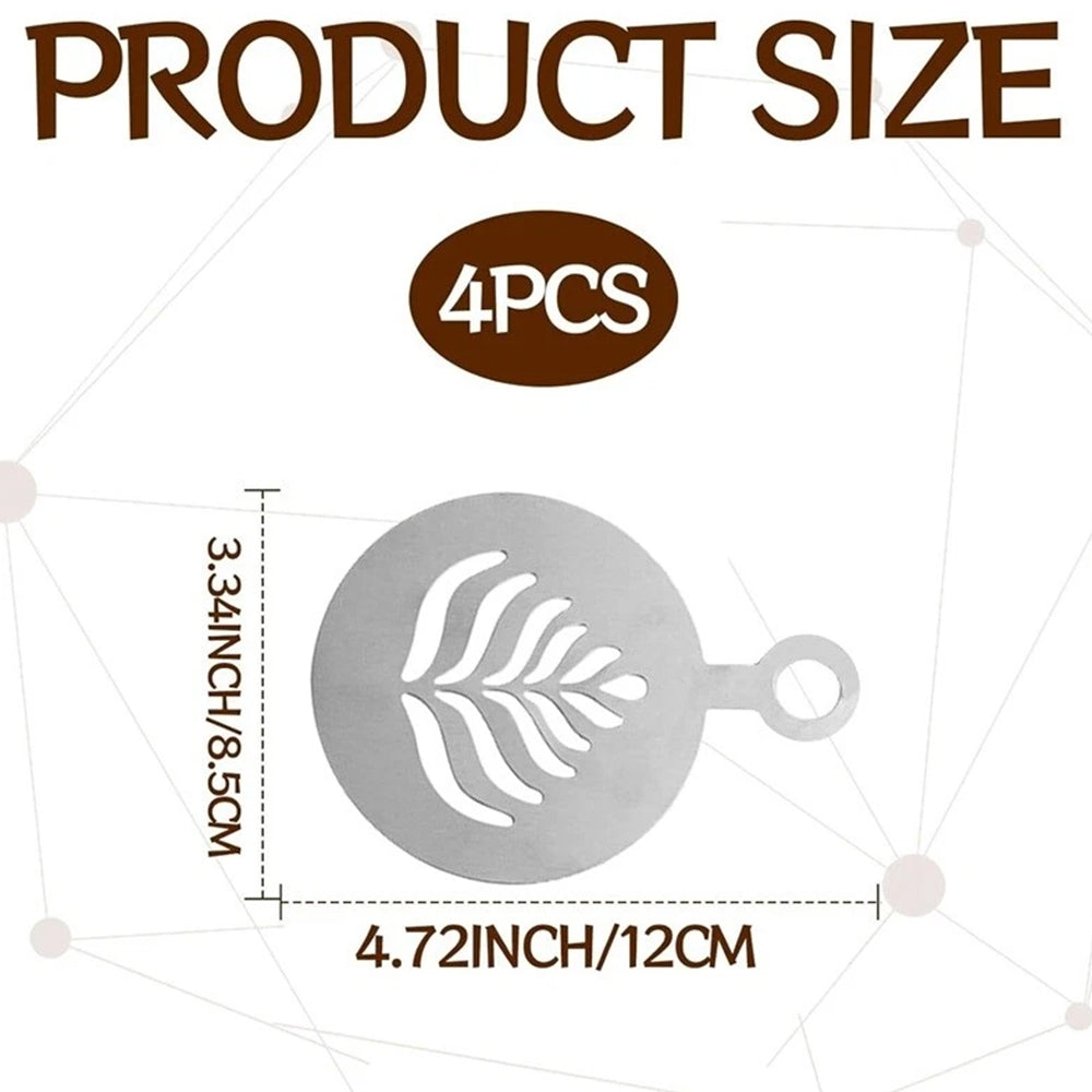 4x Barista Cappuccino Stencils - Stainless Steel Coffee Latte Art Templates