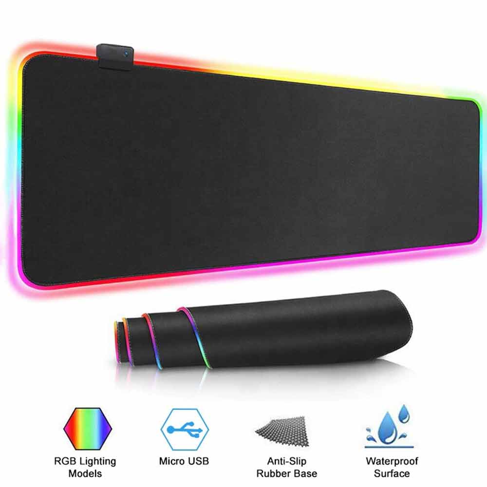 RGB Edge Gaming Desk Mat – 90x40cm XXL Mouse Pad, 3mm Thick, Non-Slip, Black