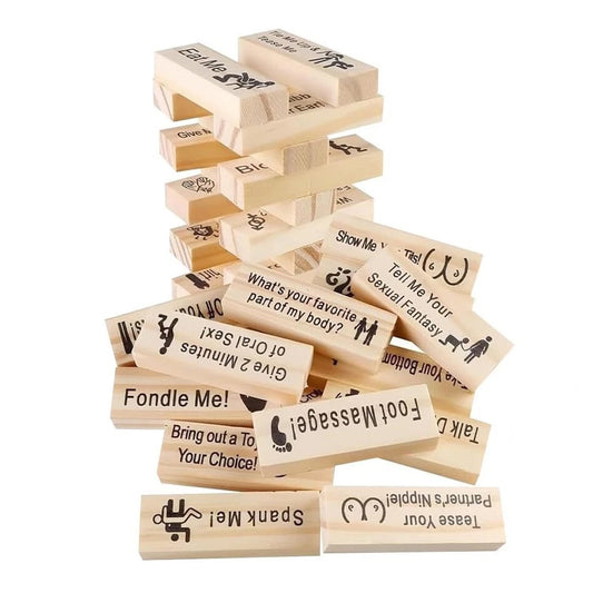 48 Blocks Adult Naughty Games - Wooden Tumble Tower with Bag, Couples Date Night