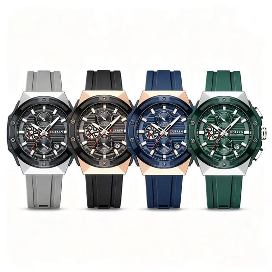 Sport Chronograph Watch for Men – Multifunction Quartz with Silicone Band