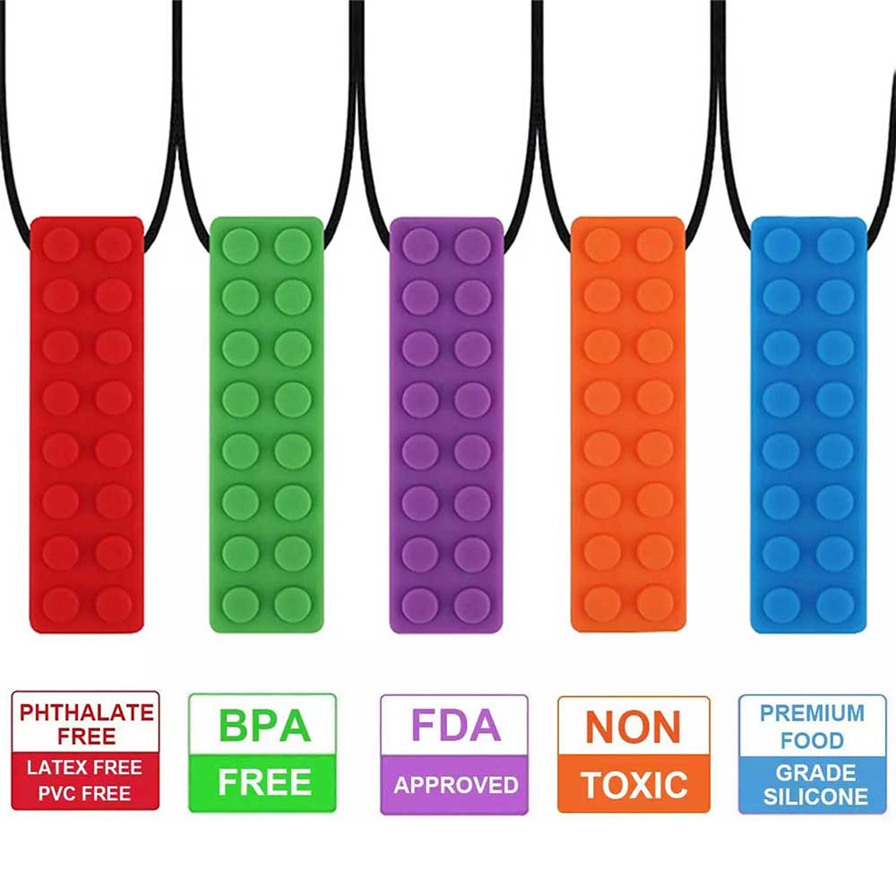5pcs Kids Adults Sensory Chew Necklace Autism ADHD Biting Gem Chew Teething Toys