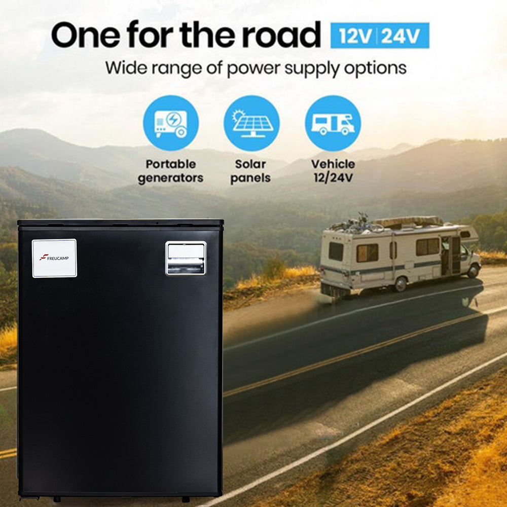 50L Portable Upright Fridge Freezer - 12V/24V DC Compressor Refrigerator for RV, Boat, Truck & Off-Grid Use
