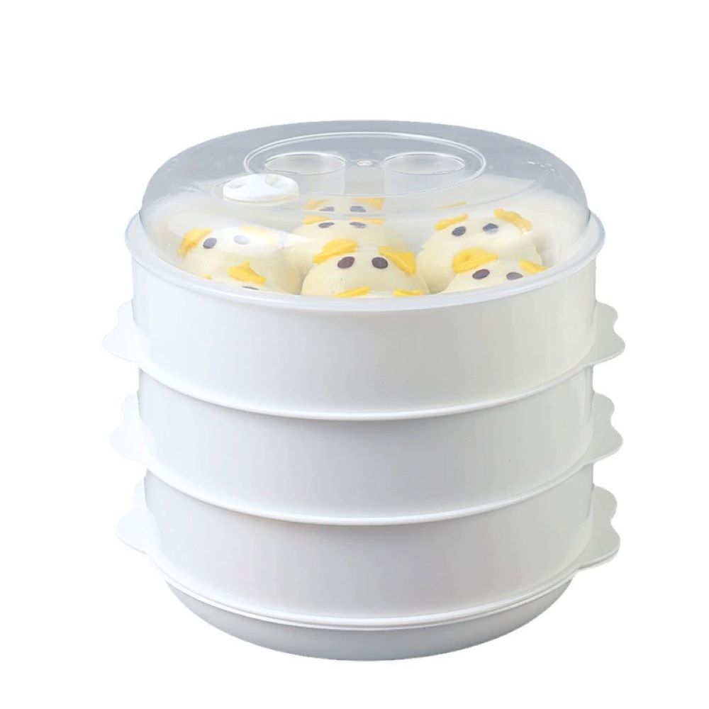 Multi-Layer Plastic Steamer Basket for Microwave – Large Capacity, Heat-Resistant Stackable Steamer