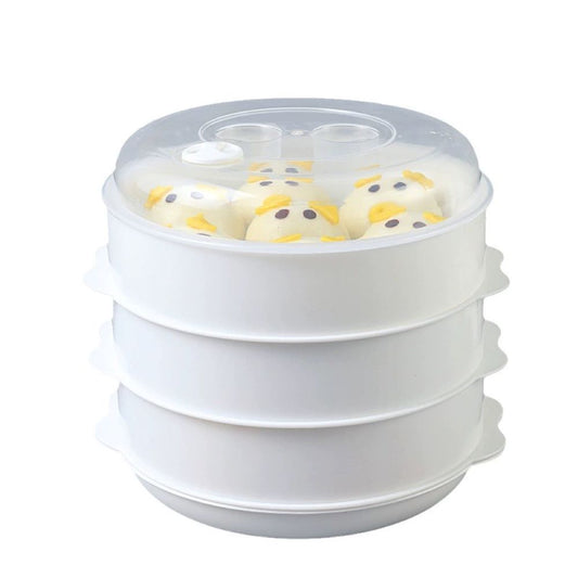 Multi-Layer Plastic Steamer Basket for Microwave – Large Capacity, Heat-Resistant Stackable Steamer