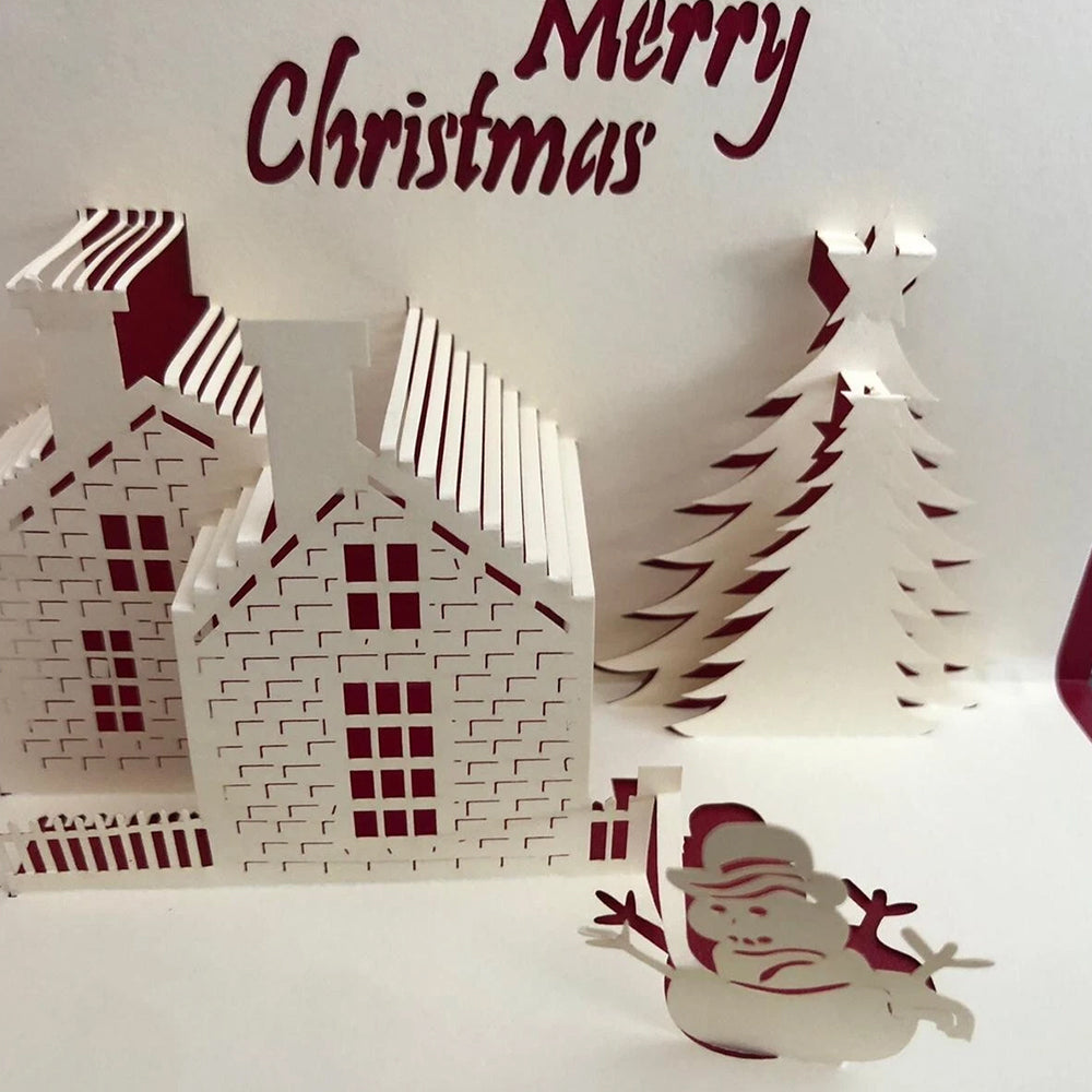 3D Pop-Up Christmas Card – Snowy Cottage Holiday Greeting Card