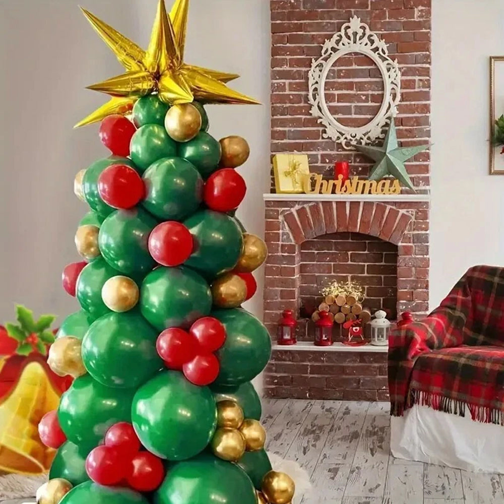 93-Piece Christmas Balloon Garland Kit  Arch Decor Set with Red, Green & Gold Star Balloons