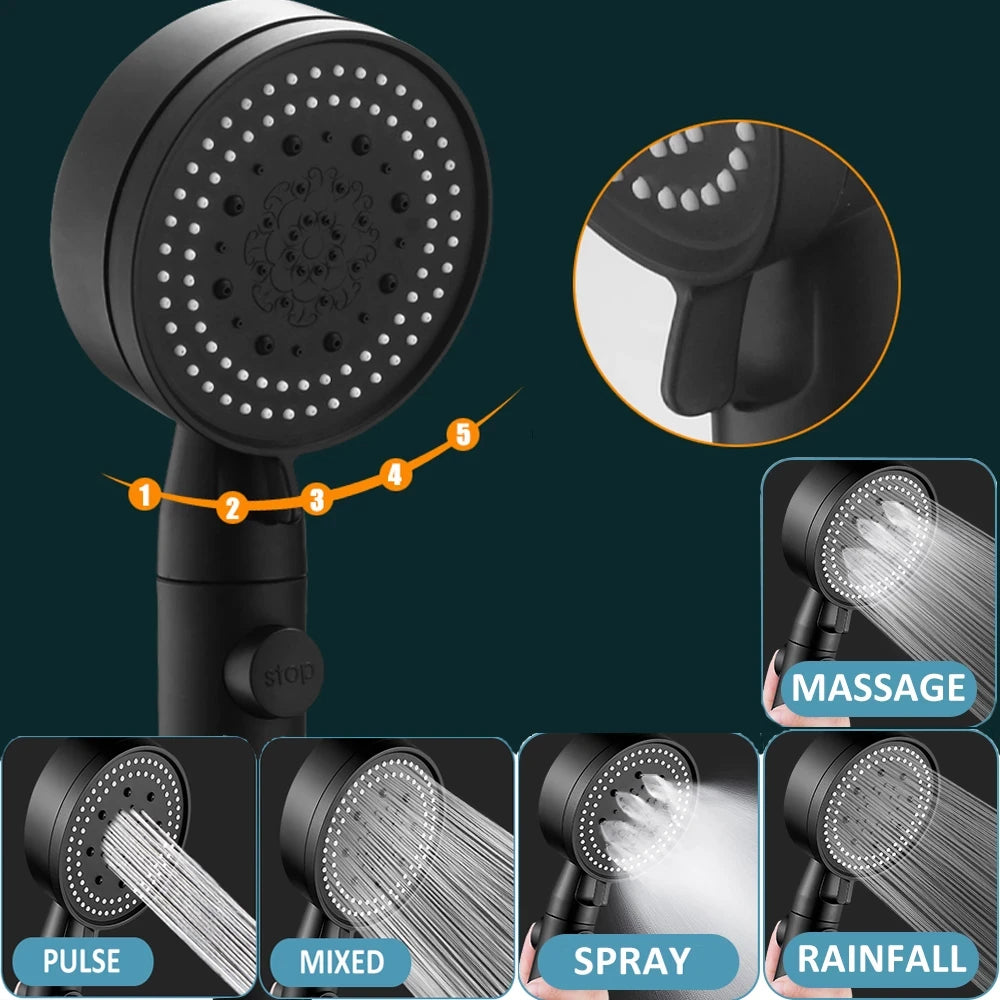 1pc High-Pressure Shower Head, Multi-Functional Hand Held Sprinkler With 5 Modes